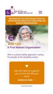 Home page website design in Darwin - Warrijki ACCESS Care Support Services NT