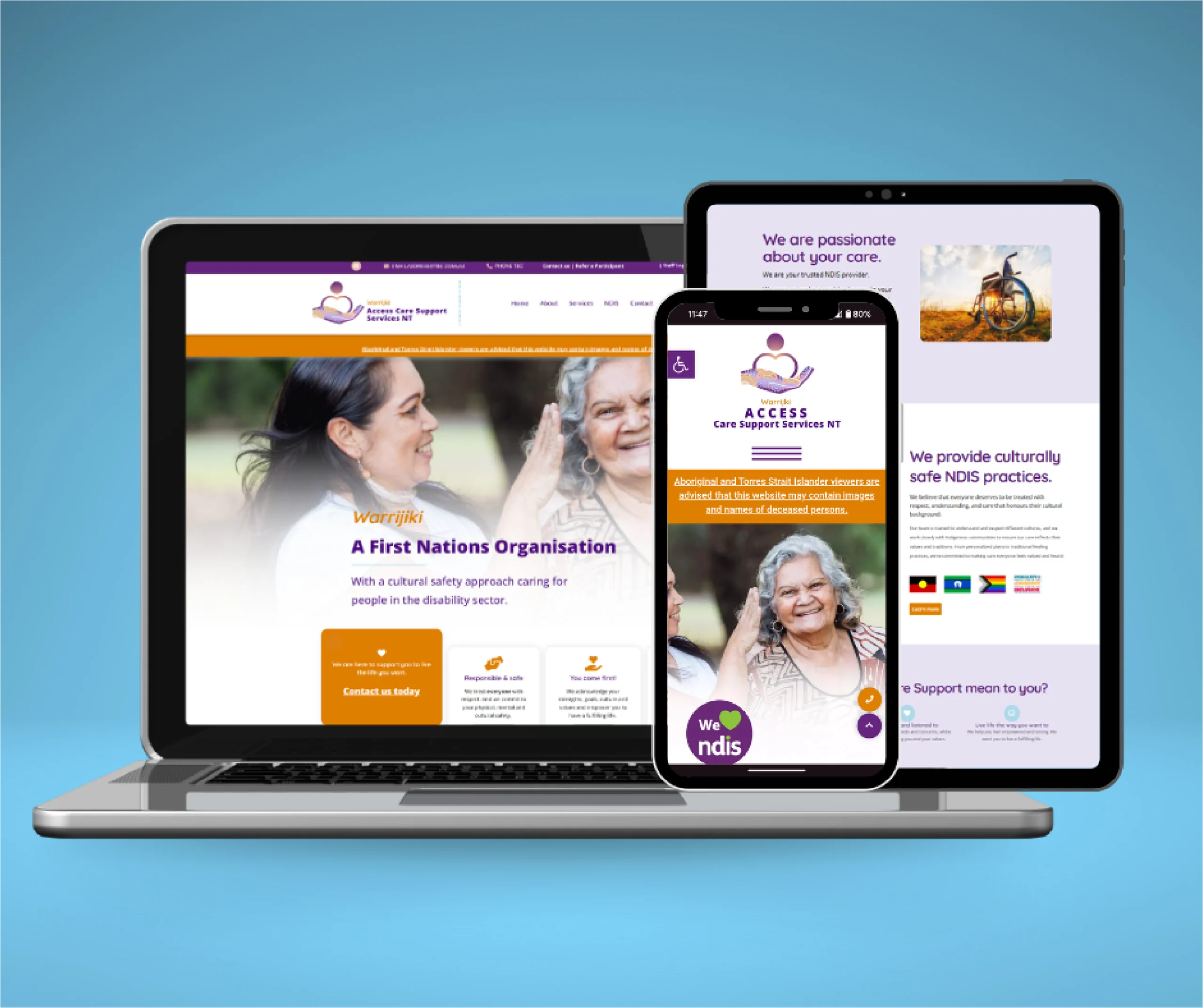Website Designer in Darwin . Responsive website design for NDIS website Warrijki ACCESS Care NT
