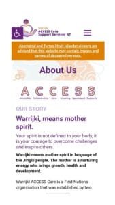 Home page website design in Darwin - Warrijki ACCESS Care Support Services NT