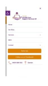 Menu website design in Darwin - Warrijki ACCESS Care Support Services NT