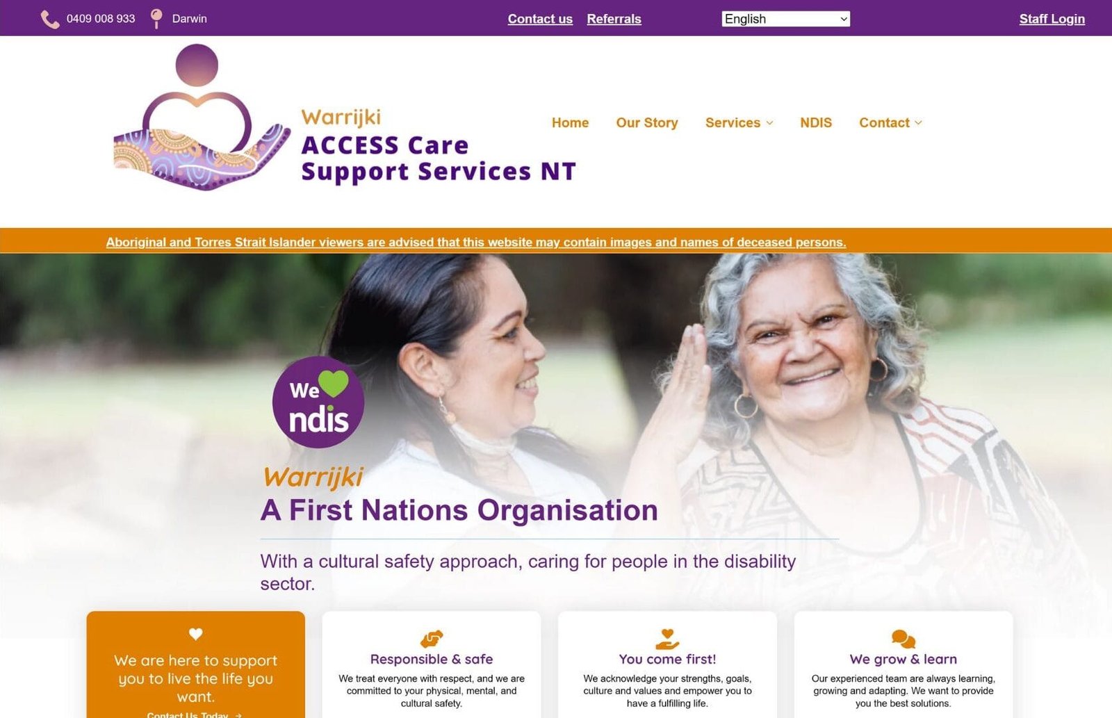 Homepage Website design in Darwin - Warrijki ACCESS Care NT